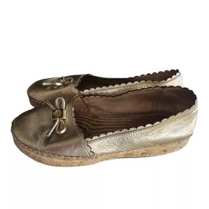 Kate Spade Platform Loafers 7.5 Gold Metallic Women Loranne Slip On Accents Bow